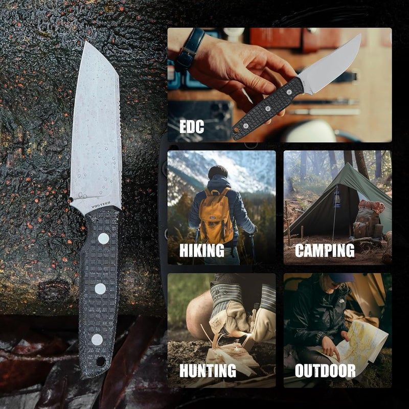 Vosteed EDC Fixed Blade Knife - 3.99’’ Nitro-V Blade with Sheath, Sheepsfoot, Black Micarta Handle - Great Knives for Camping Hiking - Mink D0103 - Image 5